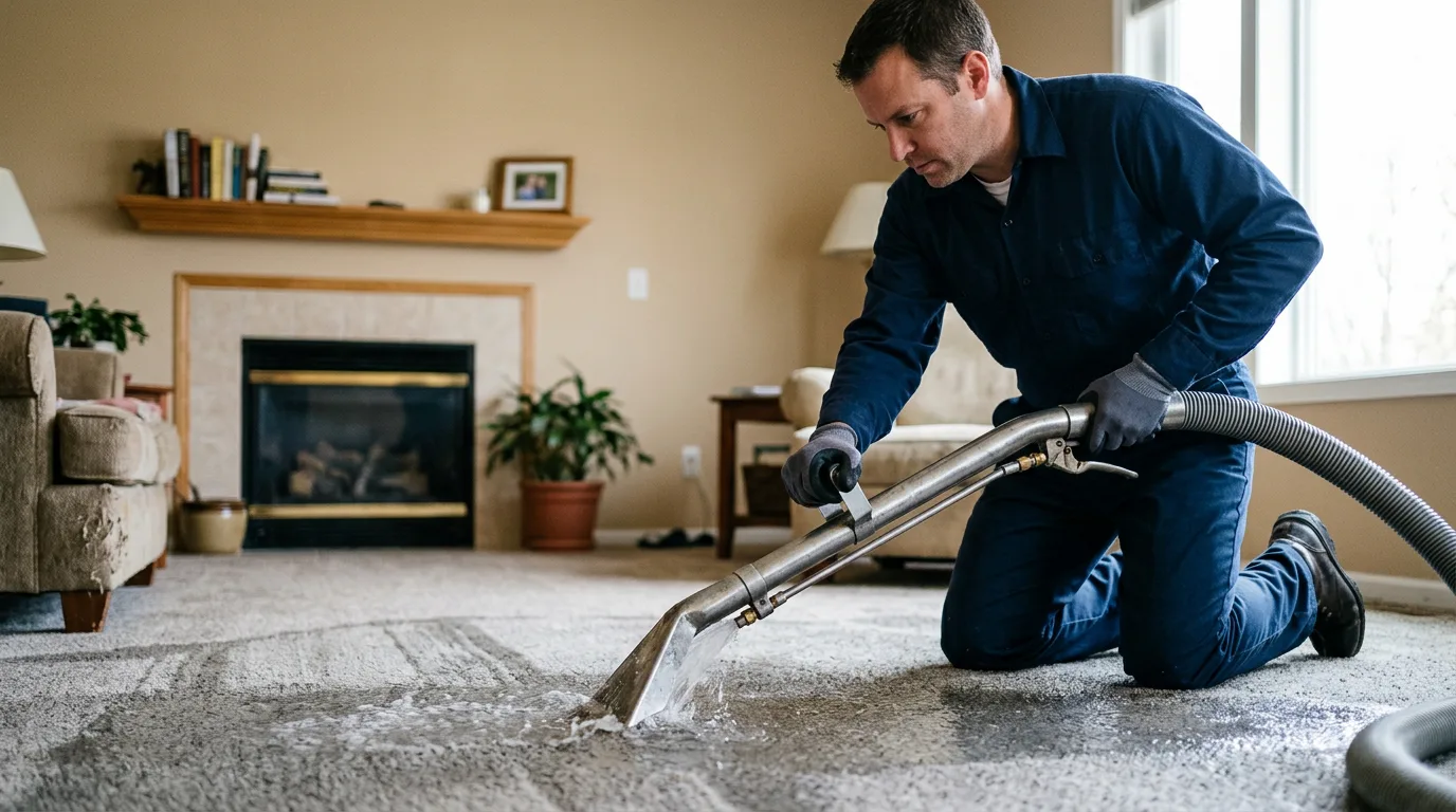 Water damage restoration technician working near Concord, IL